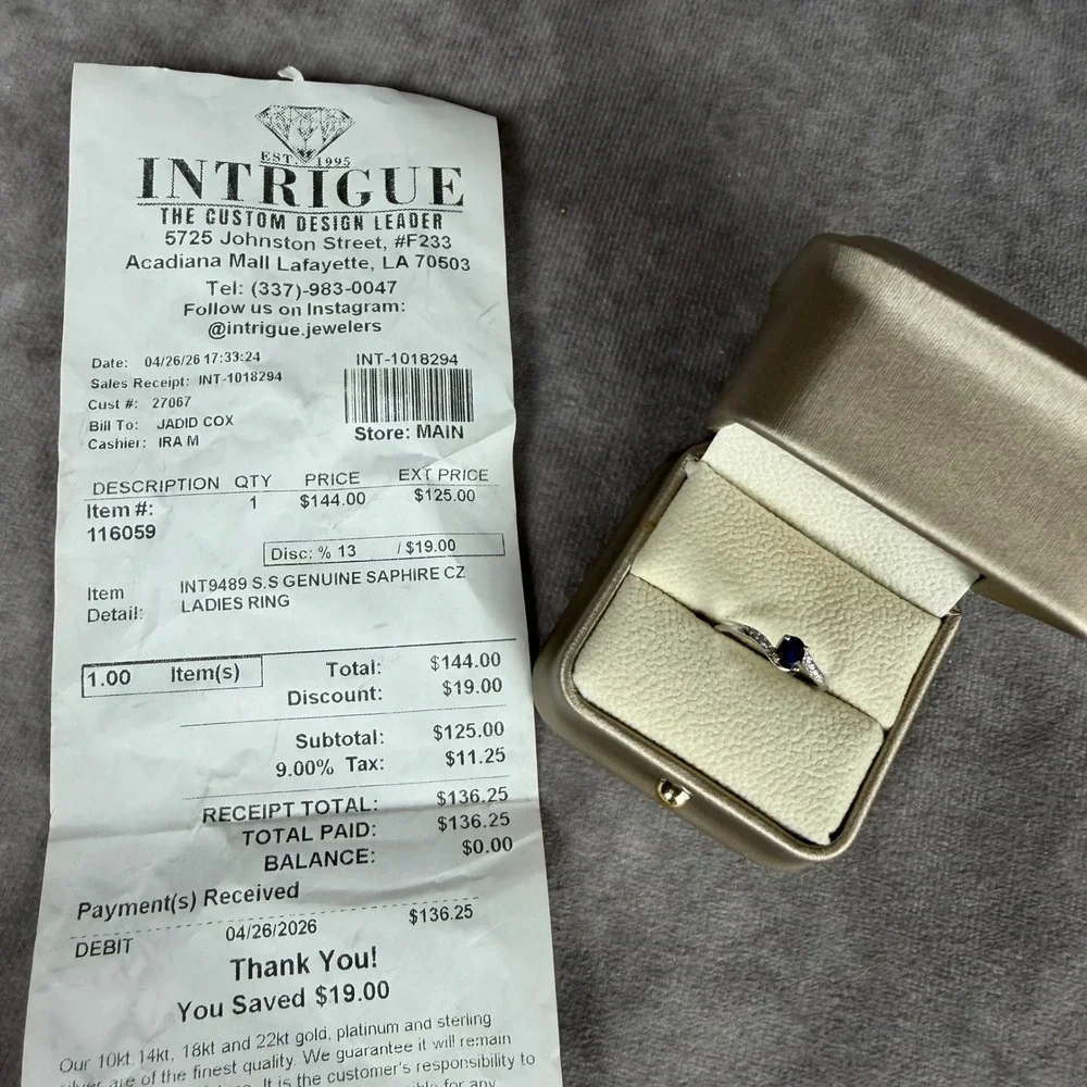 Intrigue‎ 925 Sterling Silver Genuine Blue Sapphire CZ Bypass Ring Size 6.25 NWT